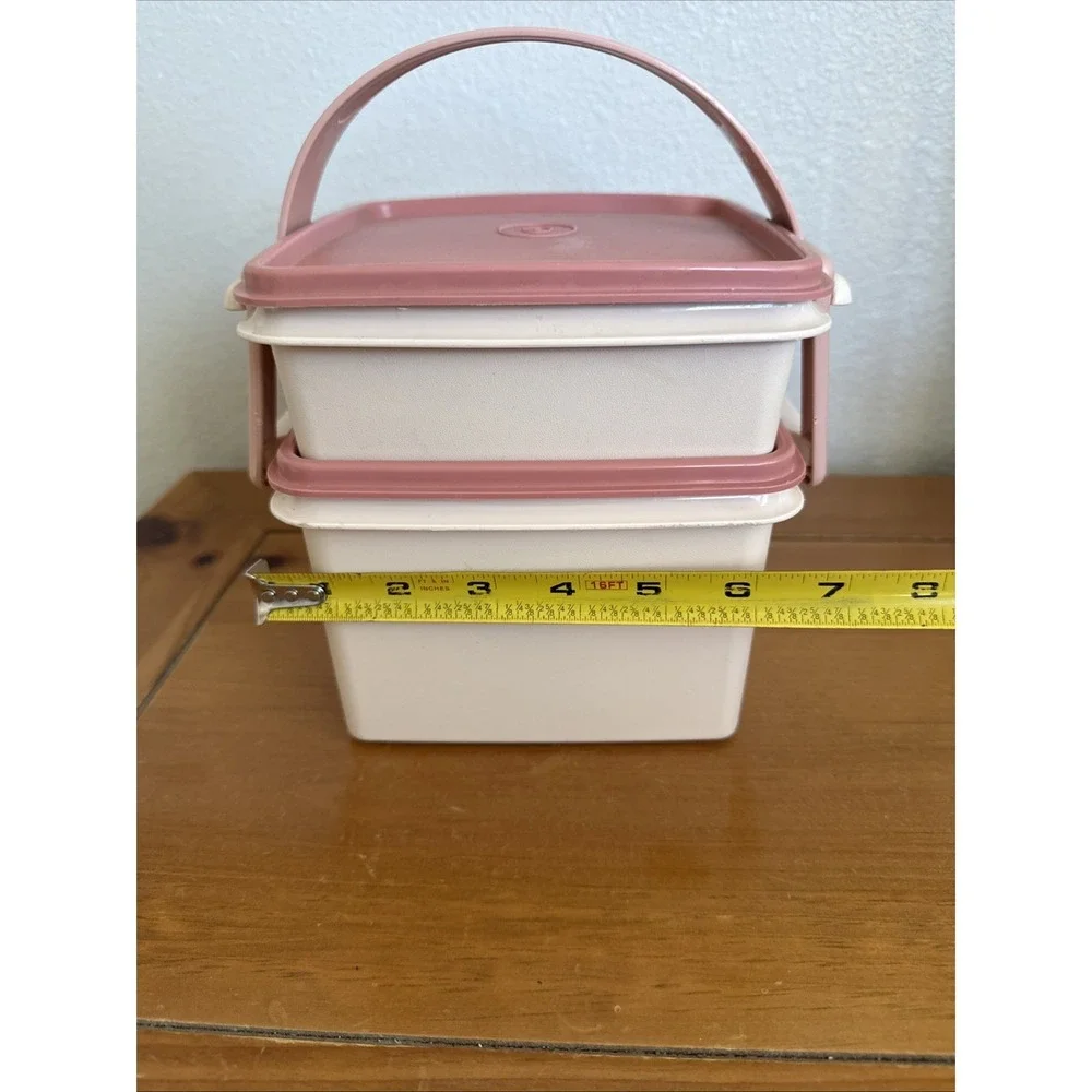 Tupperware Set - Lunch Goody Box Squares, Bowls Midget Southwestern Pink Vintage